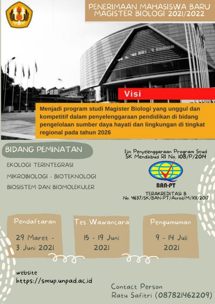 Penerimaan Mahasiswa Baru Magister Biologi 2021